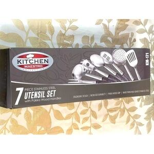 Kitchen Maestro 7 piece Stainless Steel Utensil Set With Pakka Wood Handles Gray